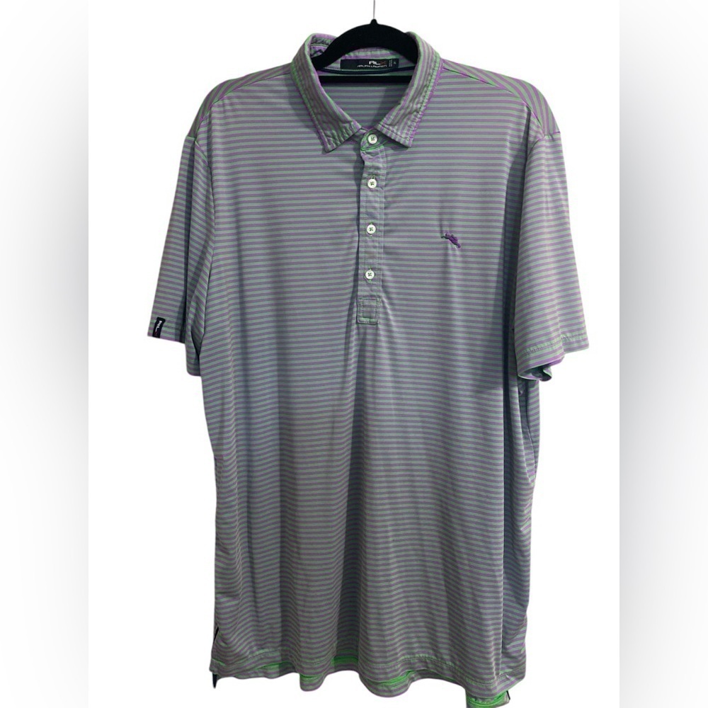 RLX Green and Purple Striped Top polo shirt men XL performance golf outdoors